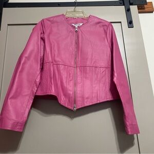 Peter Nygard Barbie Pink Leather Zip Jacket
